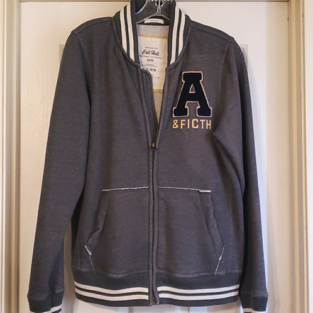 Grey zip front varsity sweatshirt